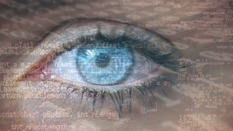 Digital Eye Overlaid with Background Code