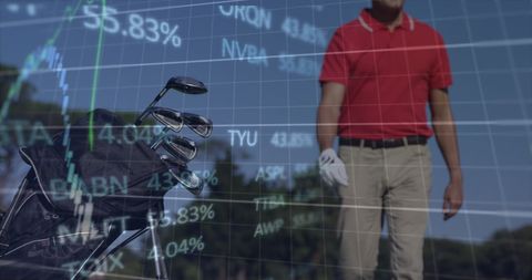 Golfer with Digital Stock Market Overlay Display