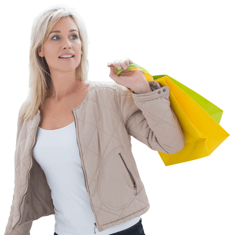 happy blonde woman with shopping bags on transparent background - Download Free Stock Videos Pikwizard.com