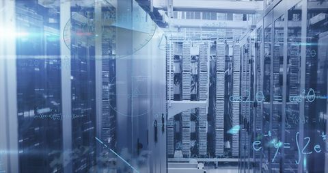 Data Center with Mathematical Equations Overlay and Blue Hues - Download Free Stock Images Pikwizard.com