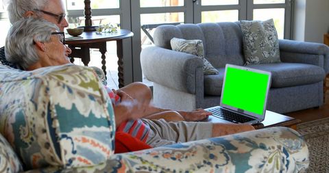 Senior Couple Relaxing with Laptop in Cozy Living Room