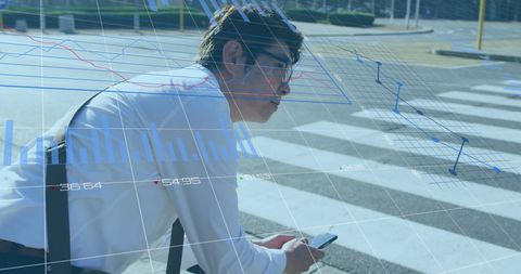 Businessman Analyzing Financial Trends with Interface