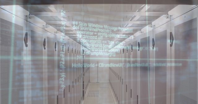 Rows of Server Racks in Modern Data Center with Projected Code - Download Free Stock Photos Pikwizard.com