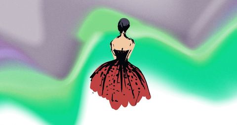 Elegant fashion illustration of woman in vintage dress