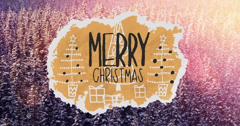 Festive Merry Christmas Text Over Winter Forest Landscape