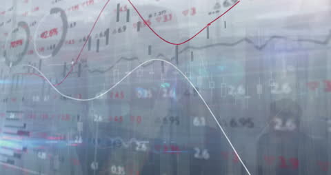 This digital layout shows business professionals analyzing financial data alongside vibrant stock charts and graphs. Use for illustrating financial analysis, economic trends, investment strategies, technology in business sectors, or educational content on finance topics.