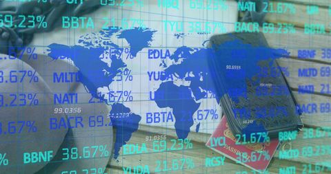 Global stock market data over passport and accessories