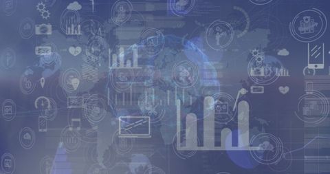 Global Digital Network with Interconnected Icons Overlay - Download Free Stock Images Pikwizard.com