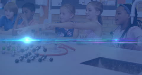 Diverse Students in Science Class with Light Effect