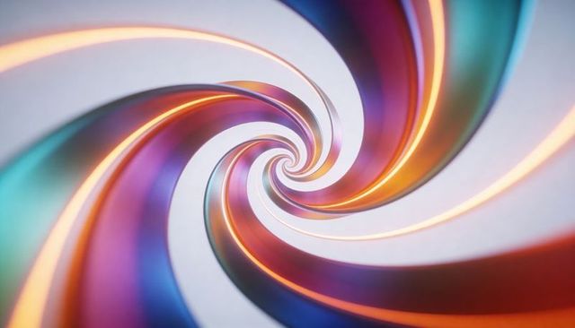 Iridescent Spiral Ribbon Vortex with Neon Glowing Edges for Futuristic Backgrounds