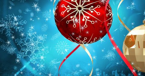 Winter Wonderland with Christmas Baubles and Snowflakes