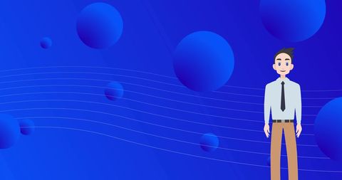 Businessman cartoon character on abstract blue background