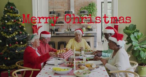 Happy Diverse Senior Friends Celebrating Christmas
