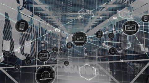 Futuristic Network Connections and Data Interfaces in Server Room
