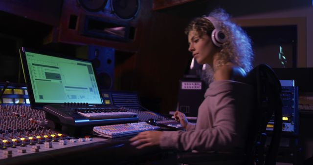 Female music producer working in a professional recording studio - Download Free Stock Images Pikwizard.com