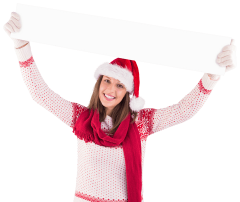 festive woman with santa hat holding transparent banner - Download Free Stock Videos Pikwizard.com