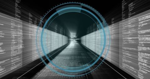 Futuristic digital corridor with hud in cyberspace concept