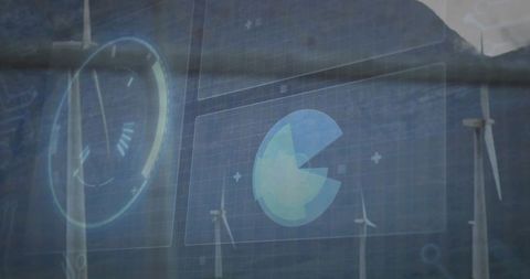 Wind Turbines with Futuristic Holographic Interface Display