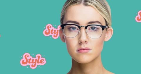 Stylish Woman with Glasses on Trendy Patterned Background - Download Free Stock Images Pikwizard.com