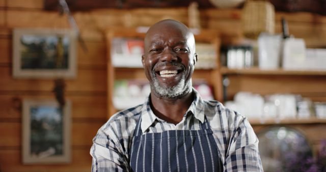 Smiling Shop Owner Wearing Apron in Store - Download Free Stock Images Pikwizard.com