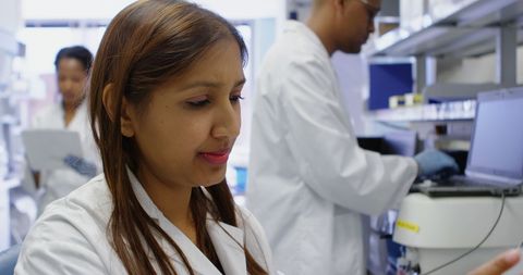 Focused Female Scientist Working in Laboratory with Colleagues - Download Free Stock Images Pikwizard.com