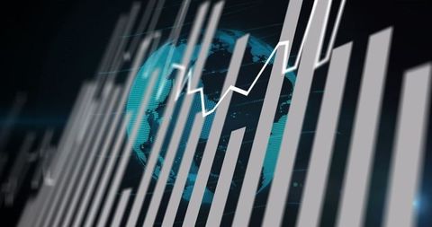 Digital graphs with globe representing global finance and technology