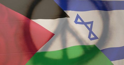 Peace Sign Overlayed on Israeli and Palestinian Flags Symbolizing Resolution