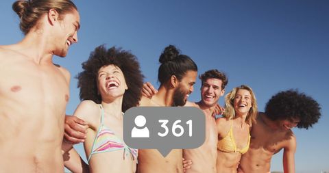 Friends Bonding Outdoors with Social Media Icon Overlay