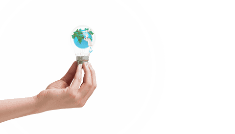 Transparent hand holding environmental light bulb illustration