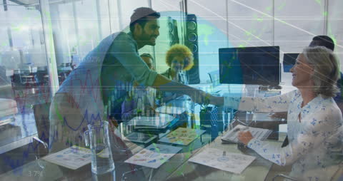 Diverse Professionals Collaborating Over Financial Data