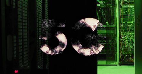 5G Logo Overlaid on Server Rack in Modern Data Center