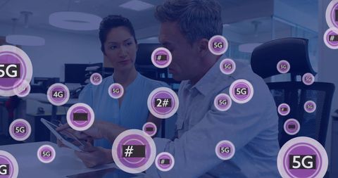 Business Professionals Collaborating with Futuristic 5G Technology - Download Free Stock Images Pikwizard.com