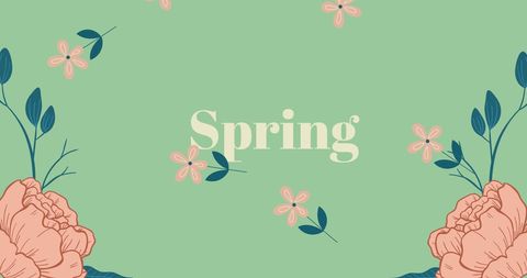 Spring Text with Falling Flowers and Floral Decorations on Green Background - Download Free Stock Images Pikwizard.com