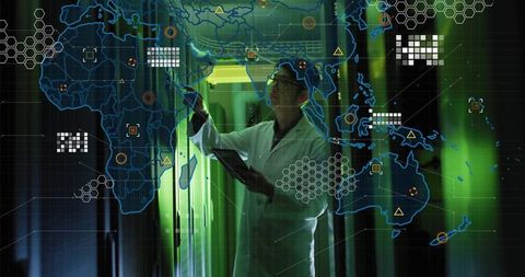 Engineer Assessing Global Network in Data Center