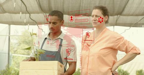 Inspecting greenhouse plant with cybersecurity data overlay concept for agritech