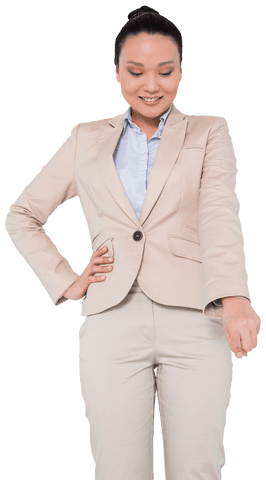 Transparent Background Asian Businesswoman Pointing Down