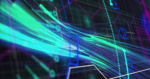 Abstract Neon Light Trails with Geometric Patterns on Dark Background - Download Free Stock Images Pikwizard.com