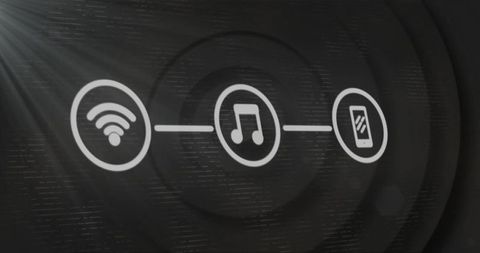 Digital interface displaying wi-fi, music, and smartphone connectivity