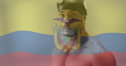Swimmer with ecuador flag background exudes national sports pride