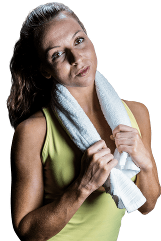 Fit Woman with Towel Showing Athletic Confidence on Transparent Background