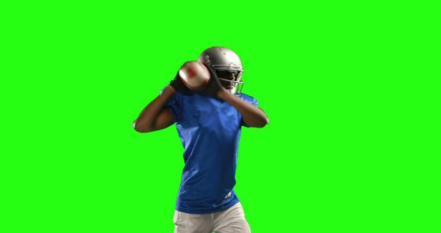 American Football Player in Blue Jersey Preparing Throw on Green Screen - Download Free Stock Images Pikwizard.com