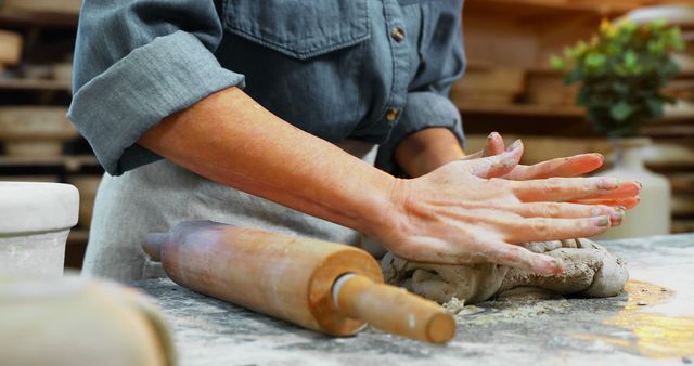 Hands Kneading Dough in Rustic Kitchen - Download Free Stock Images Pikwizard.com