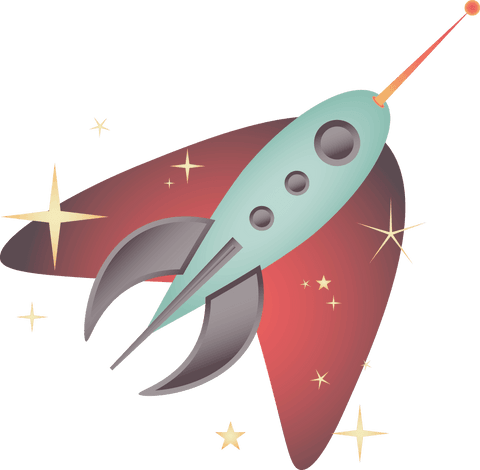 Stylish rocket surrounded by stars on transparent background