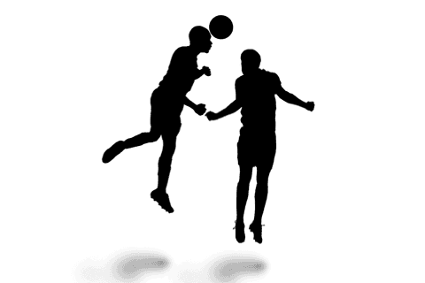 Silhouette of soccer players kicking ball on transparent background