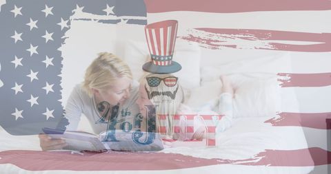 4th of July Celebration in Bedroom Scene with Mother and Daughter