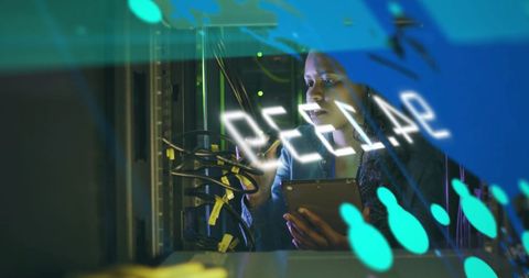 Businesswoman Analyzing Financial Data in Server Room