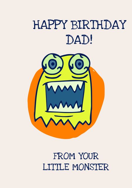 Happy Birthday Dad Greeting Card with Playful Monster Illustration - Download Free Stock Templates Pikwizard.com