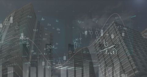 Mathematical Equations and Graphs Overlay on City Skyscrapers - Download Free Stock Images Pikwizard.com