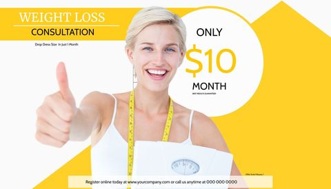 smiling woman promoting weight loss and fitness consultation - Download Free Stock Templates Pikwizard.com