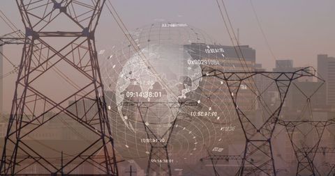 Digital Globe Overlay with Data Points in Urban Power Grid Setting - Download Free Stock Images Pikwizard.com